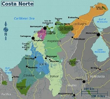 Departamentos que compõem a região do Caribe da Colômbia 1