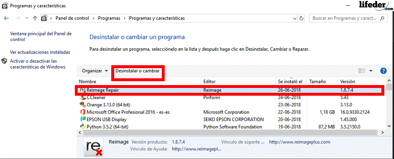 reimage repair como remover