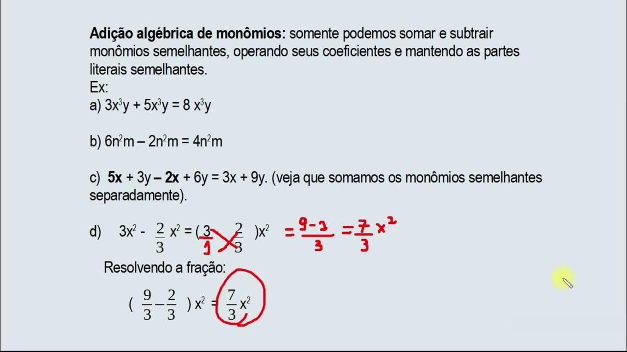 Operações com monômios e frações