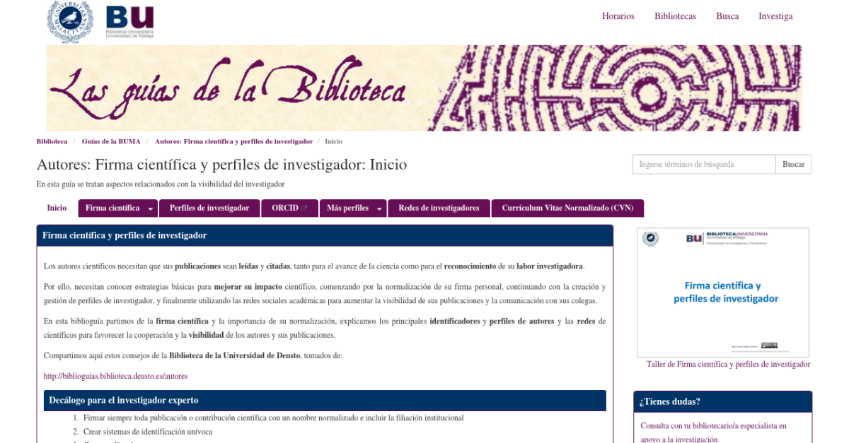 firmas científicas y perfiles de investigador